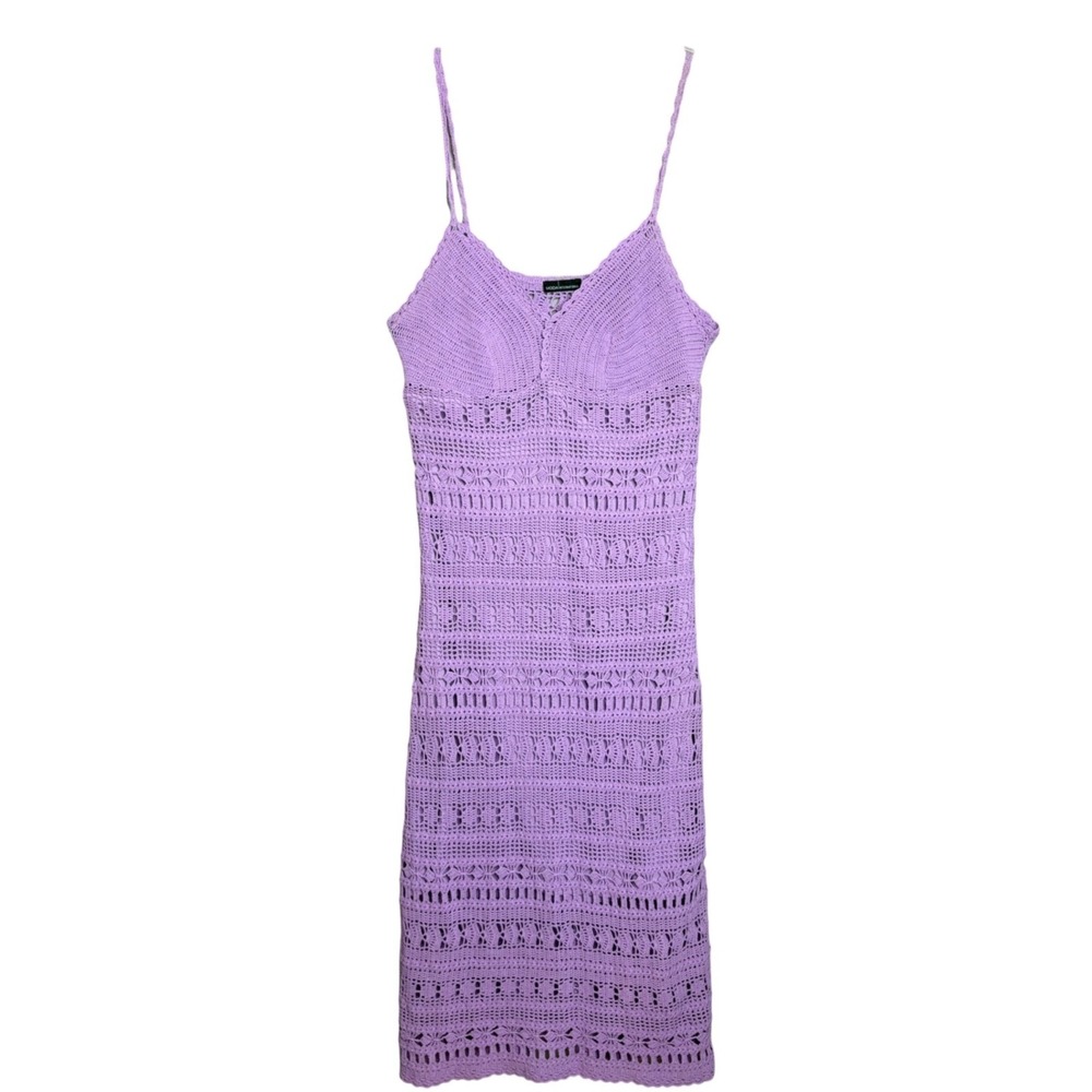 Vintage Y2K Moda International Lilac Crochet Slip Dress S/M Boho Festival Midi - Picture 3 of 11